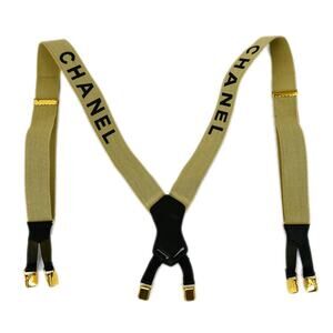 Chanel Canvas Logo Suspenders Belt Beige